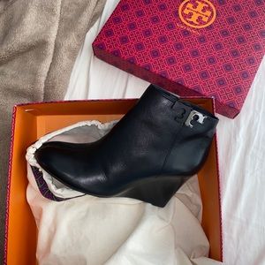 Black Tory Burch Lowell wedge booties